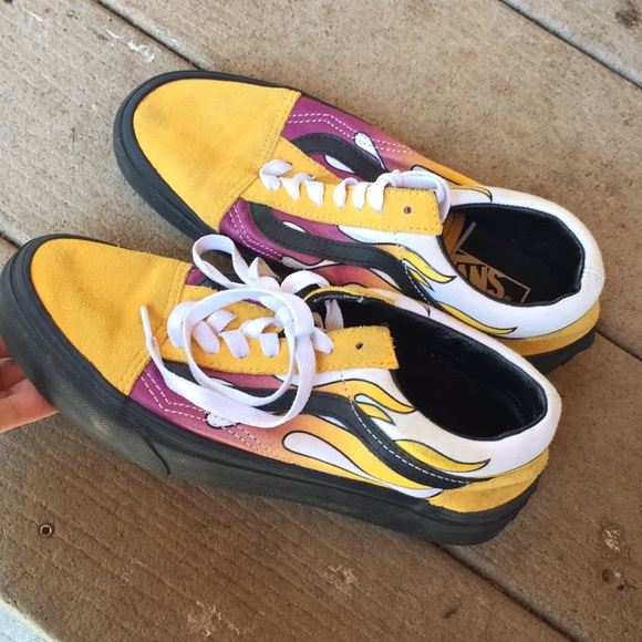 Vans Shoes - Yellow and purple flame suede oldskool vans